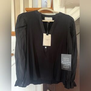 Pomander Place Lilia Black Long-Sleeve Pleated Front Shirt Sz large NWT